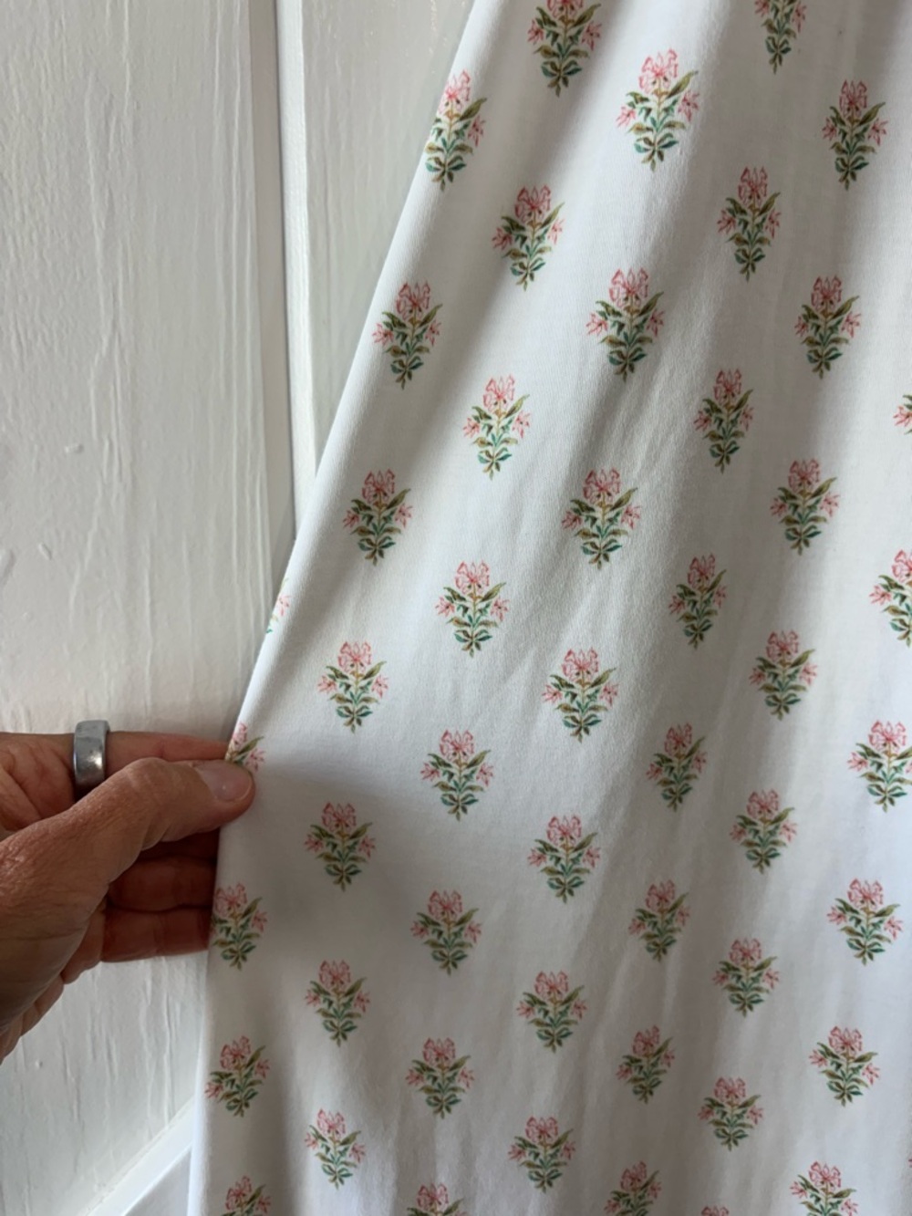 LAKE Pima Cotton White Floral Pink Maxi Nightgown Smocked Green Trim XXL - Picture 4 of 8